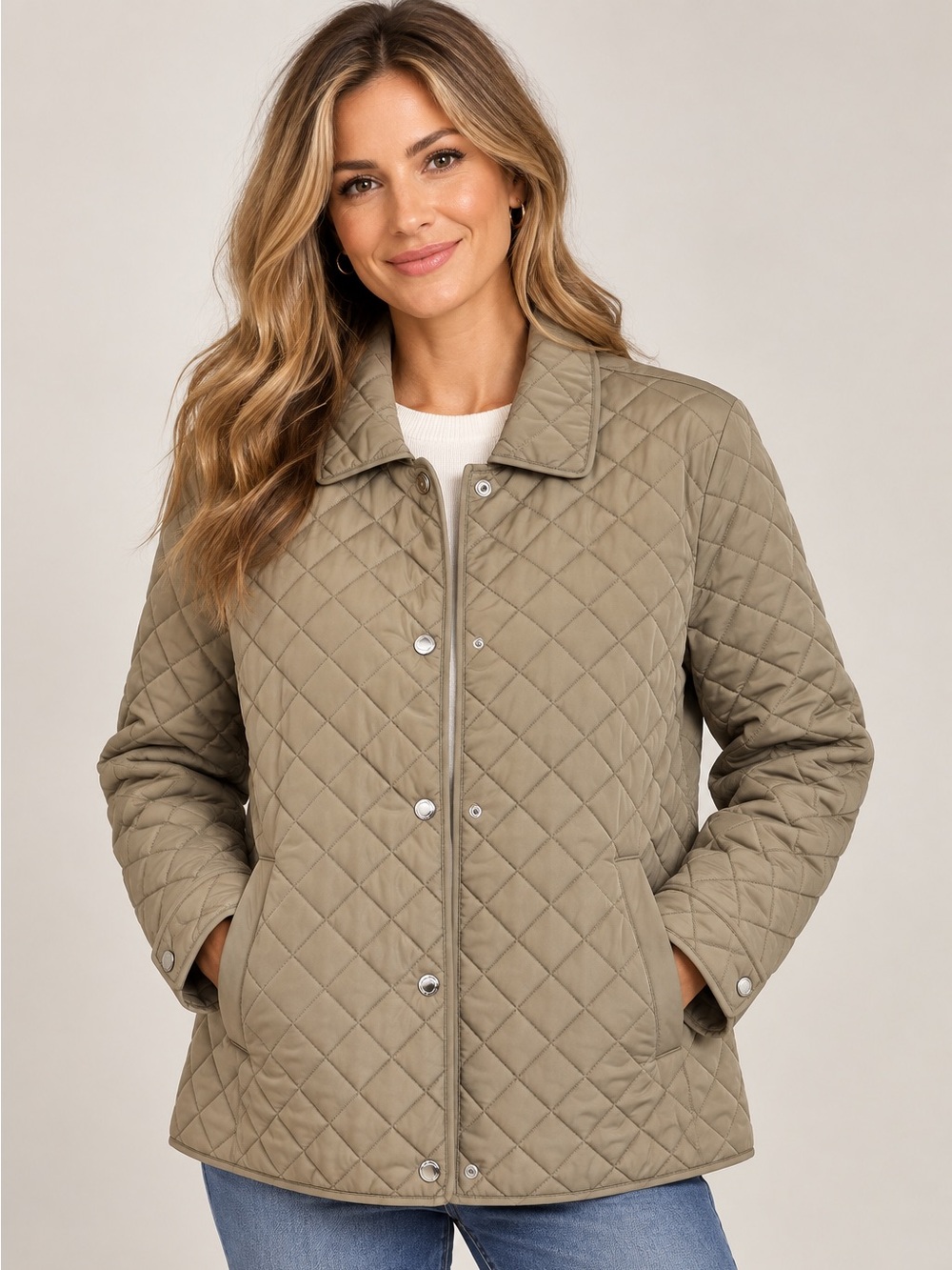 Calvin Klein Women’s XL Water Resistant Quilted Jacket Khaki Taupe NWOT